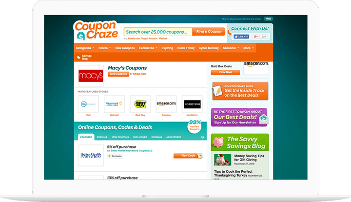 Coupon Craze website displayed on a computer