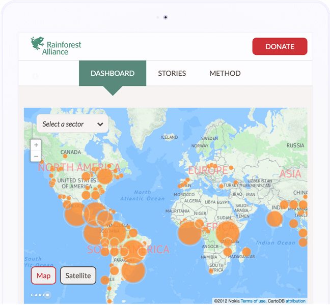Rainforest AllianceGlobal Impact Map displayed on a computer