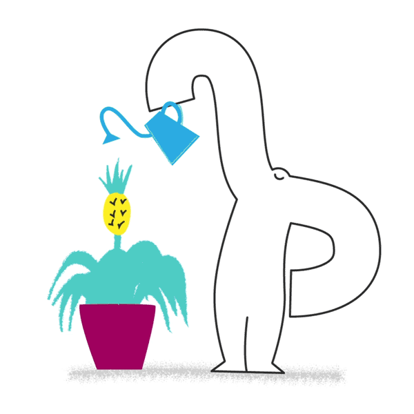 Yeti watering a pineapple plant depicting a growth mentality