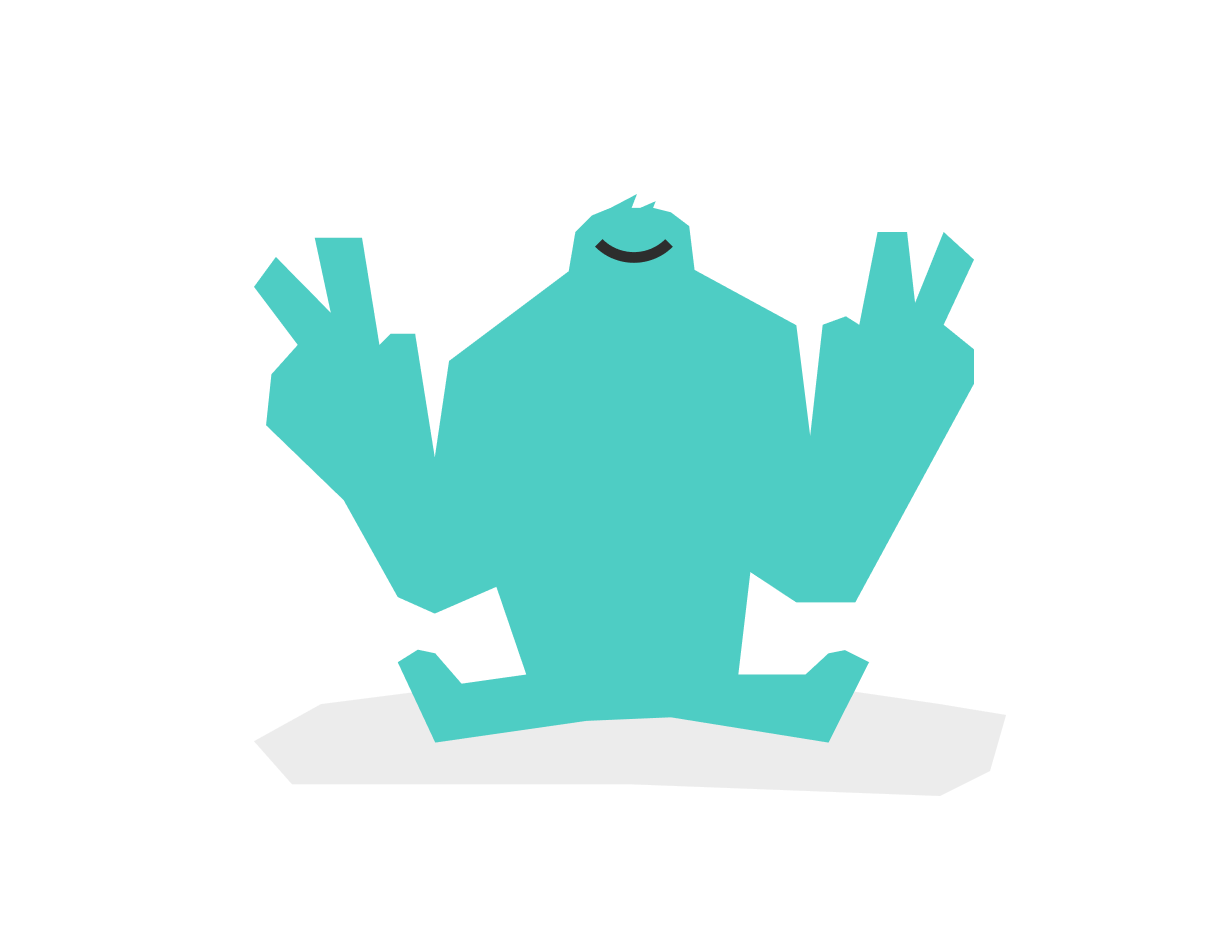 illustration of the last call yeti mascot, seated giving peace signs