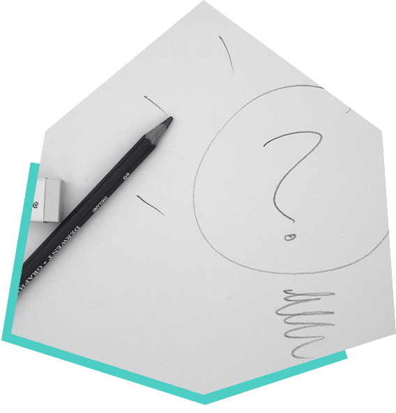 A black and white image of a pencil and a drawing of a question mark inside of a lightbulb symbolizing new ideas.