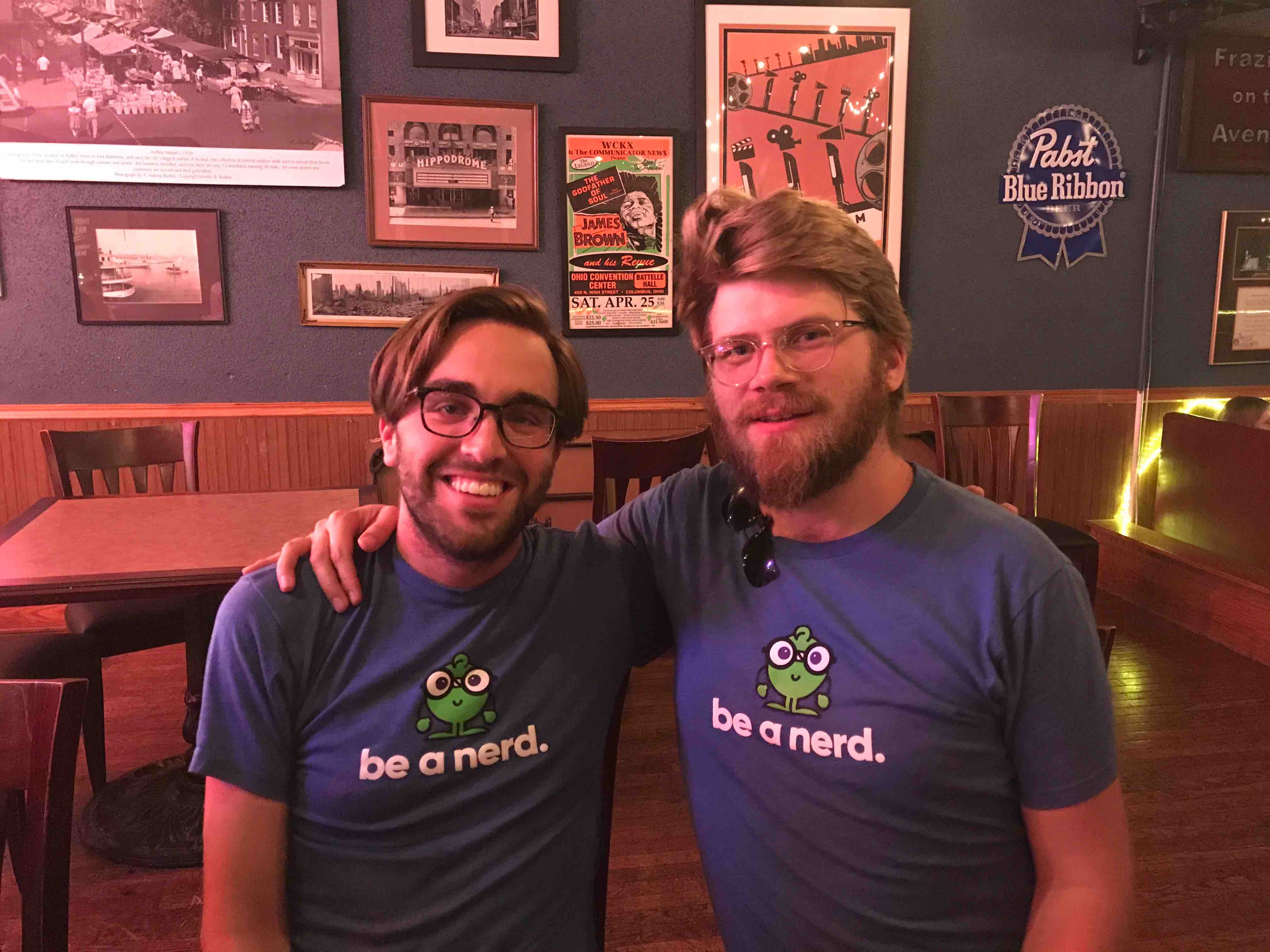 Colin and Sean at Trivia in matching NERD shirts