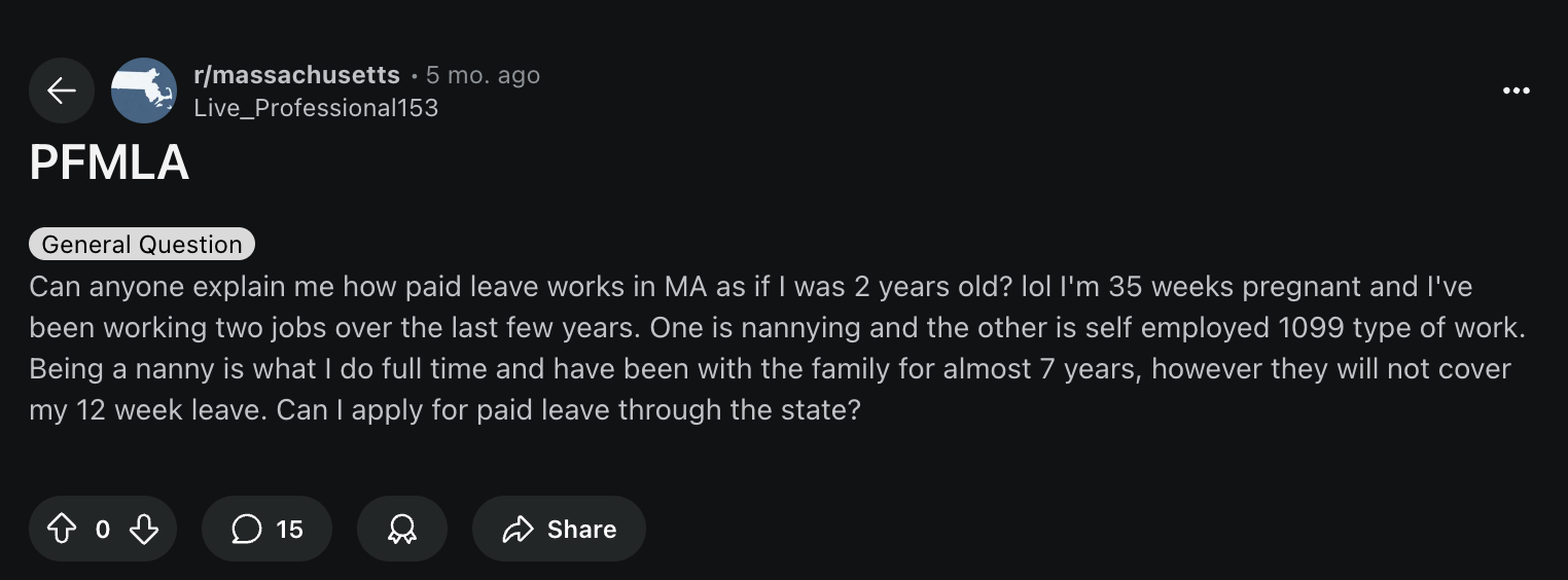 Reddit post where a user struggles to understand paid leave