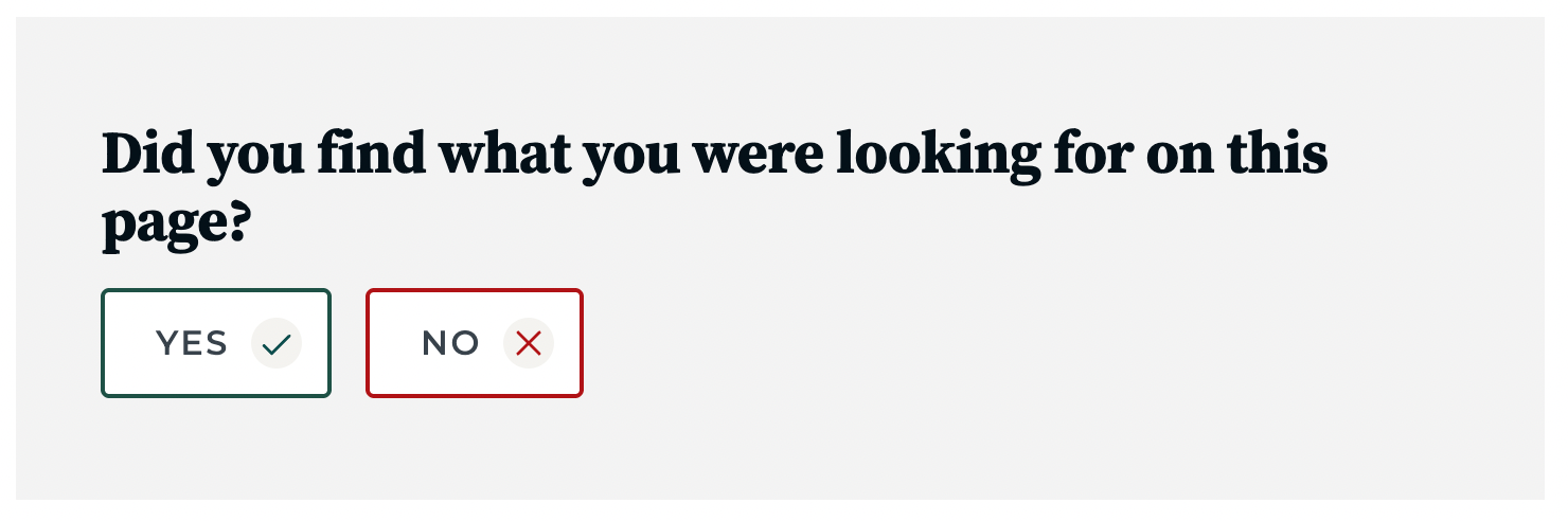  Screenshot of a yes/no question asking “Did you find what you were looking for on this page?”