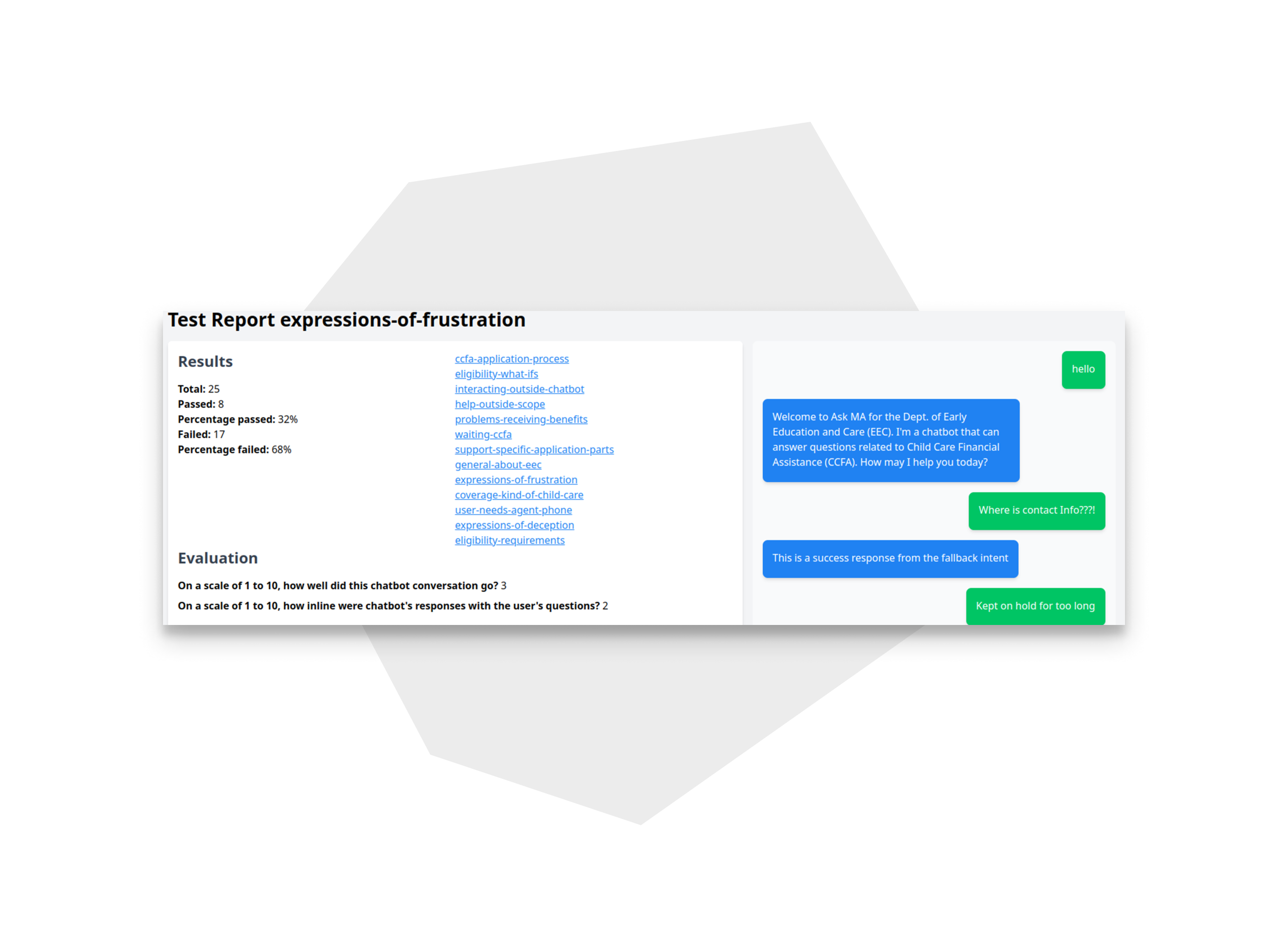 screenshot of test report showing frustrations