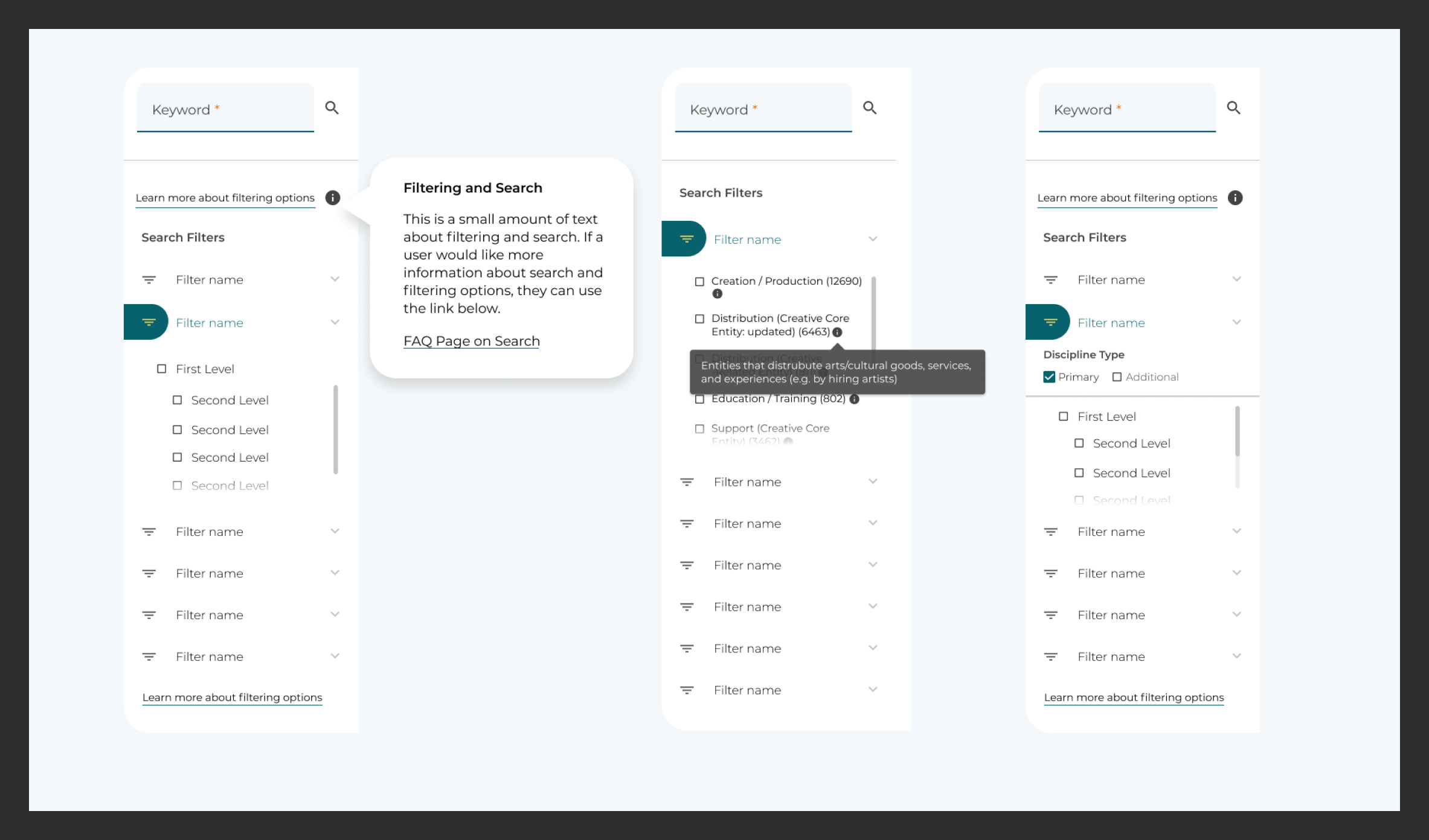 Screenshot of search filters.