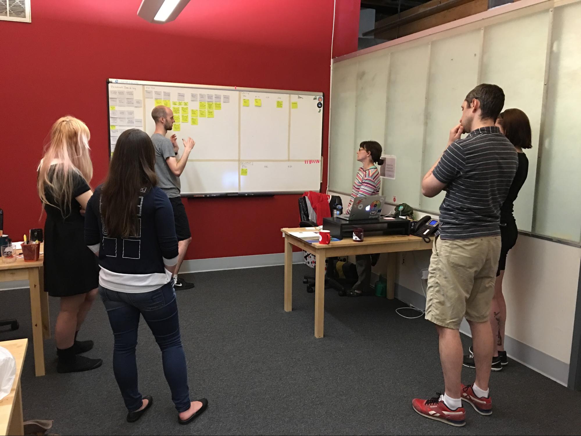 The image above shows a typical daily standup meeting from the project.