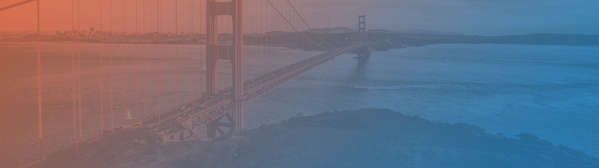 The Golden Gate bridge overlaid with a blue and orange gradient