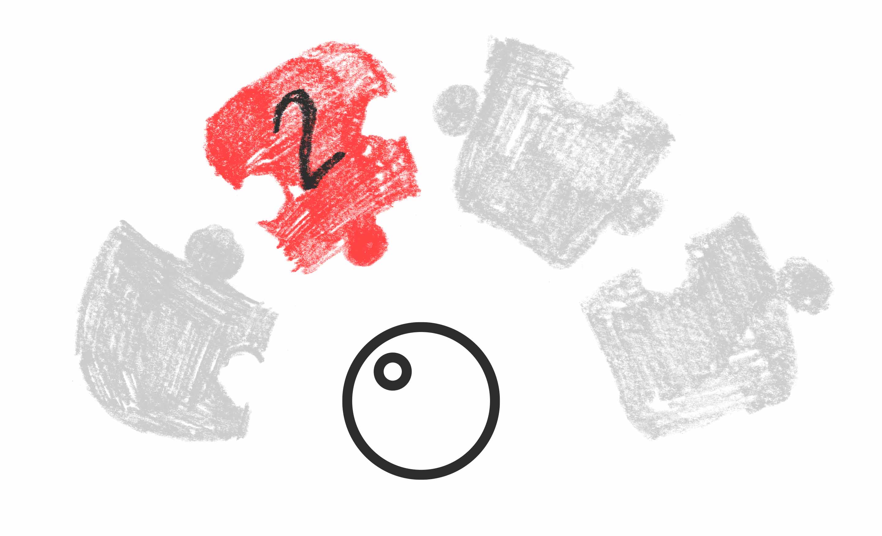 An "Ooh"ing face looks at a red puzzle piece with a "2" on it. Three other puzzle pieces are greyed out.