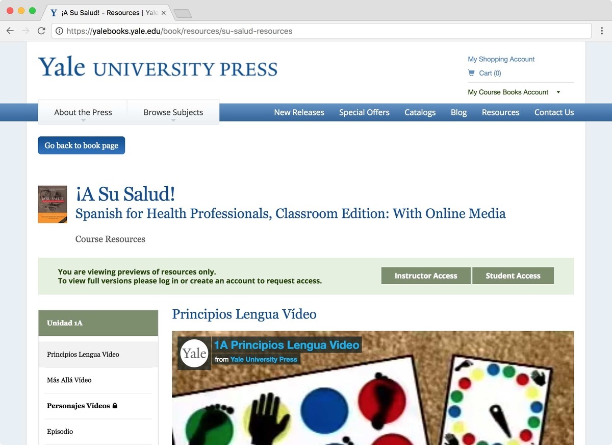 Browser window displaying Yale University Press Course Resources webpage