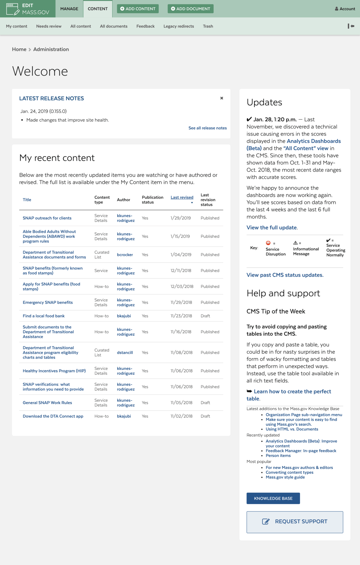 The Mass.gov Admin Theme homepage