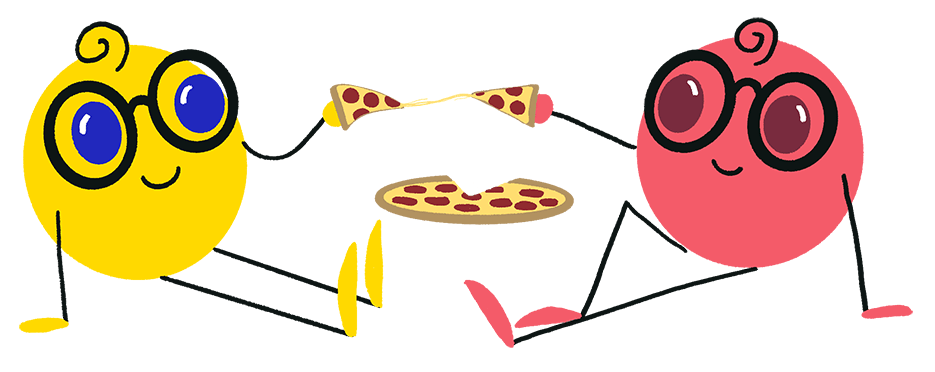Nerdys sharing pizza