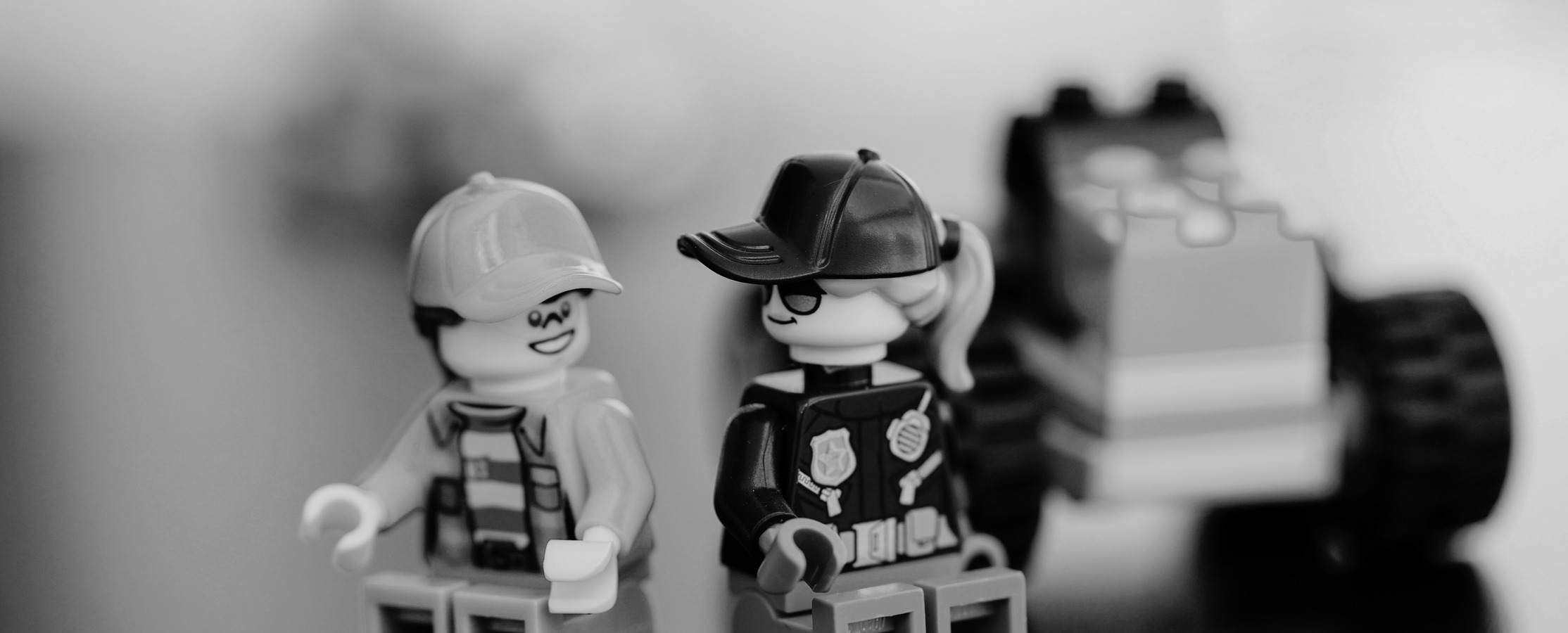 a black and white photo of lego fixtures public servants 