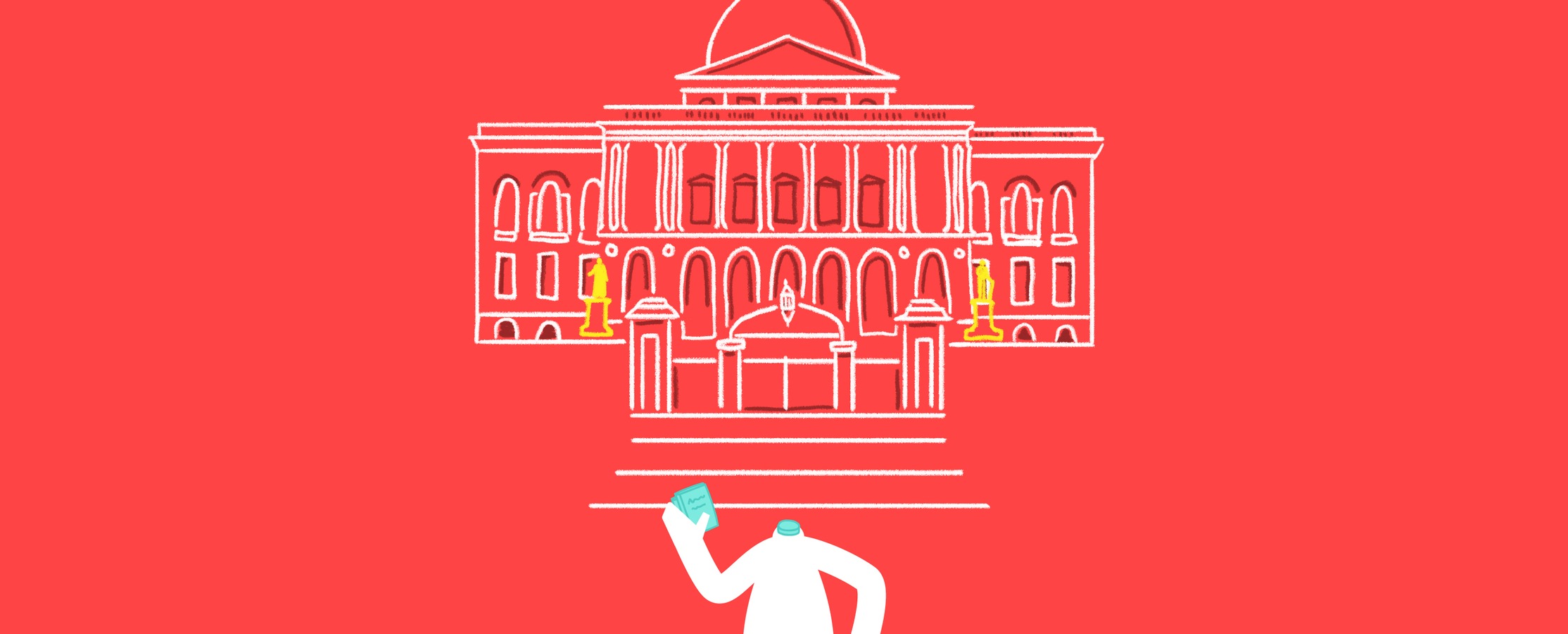 Yeti looking at the Massachusetts State House