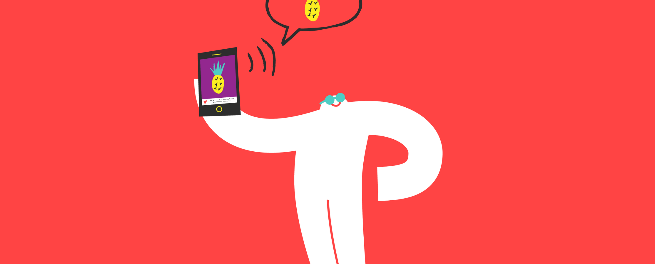 yeti with dark glasses holding a smartphone listening to image alt text for a social media post.