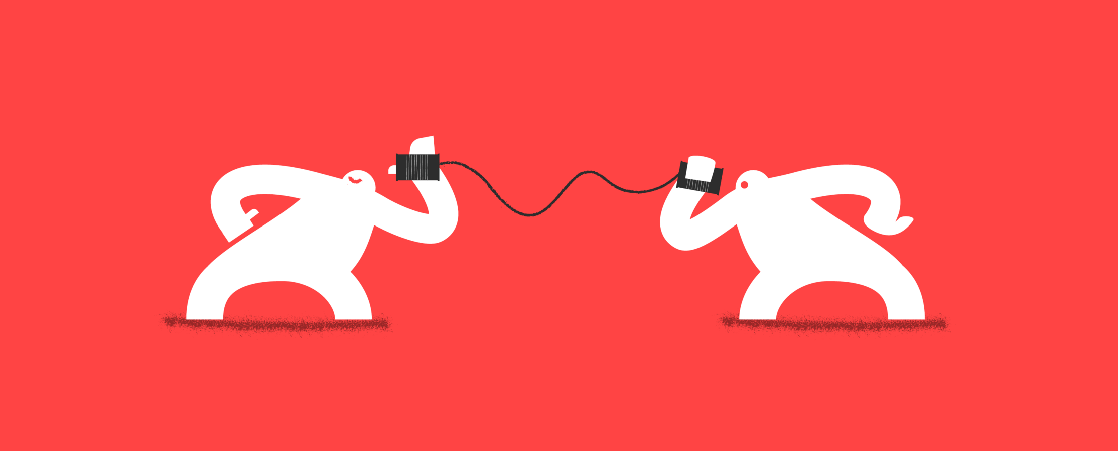 Two Yetis communicating with tin cans connected by string