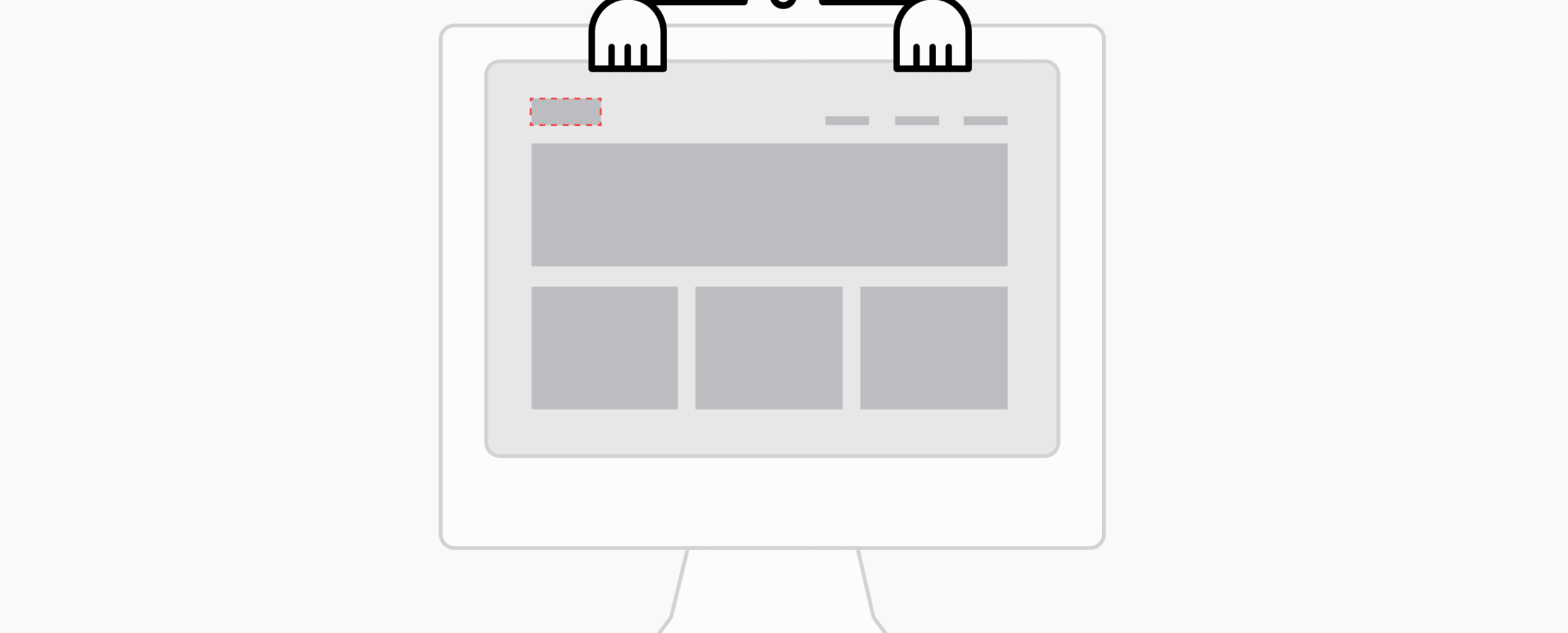 Animated cartoon of a computer screen with a styled focus outline moving from place to place.