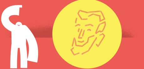 Illustration of yeti pointing to a big penny.