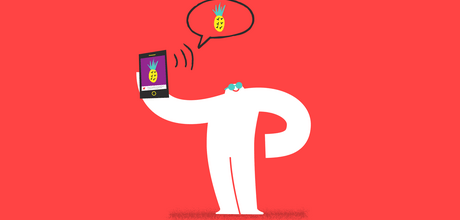 yeti with dark glasses holding a smartphone listening to image alt text for a social media post.