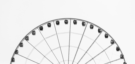 black and white image of a carousel. 