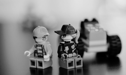a black and white photo of lego fixtures public servants 