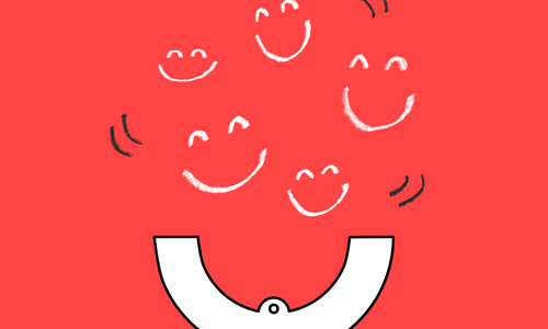 LCM mascot, the yeti, juggling smiles.