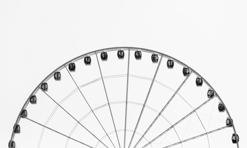 black and white image of a carousel. 