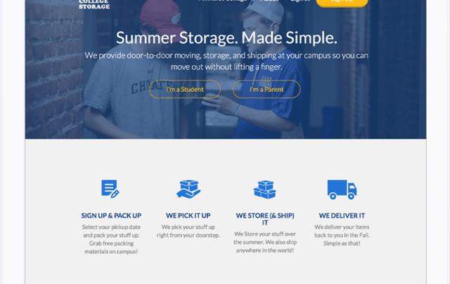All College Storage website displayed on a tablet