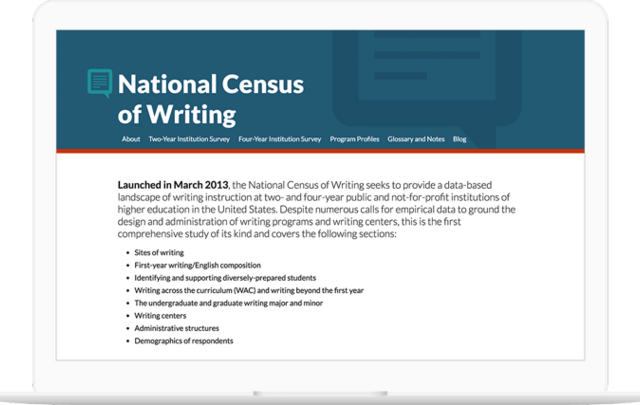 National Census of Writing website displayed on a computer