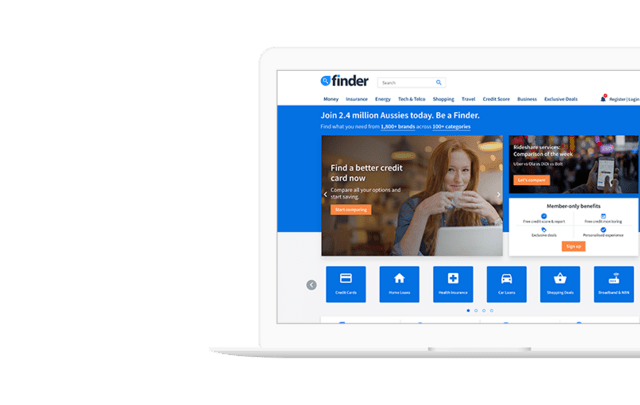 Finder.com displayed on a laptop screen