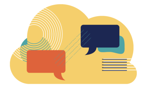 speech bubbles in a cloud with patterns to illustrate movement of data