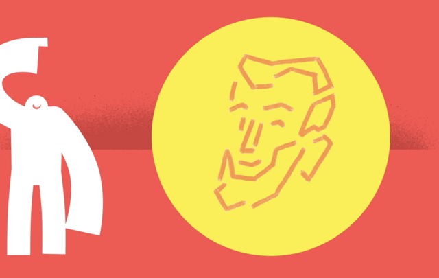 Illustration of yeti pointing to a big penny.