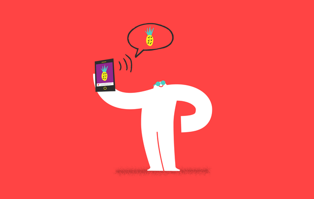 yeti with dark glasses holding a smartphone listening to image alt text for a social media post.