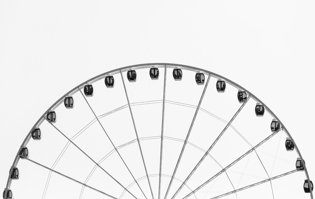 black and white image of a carousel. 