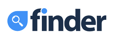 Logo for Finder with a magnifying glass in blue