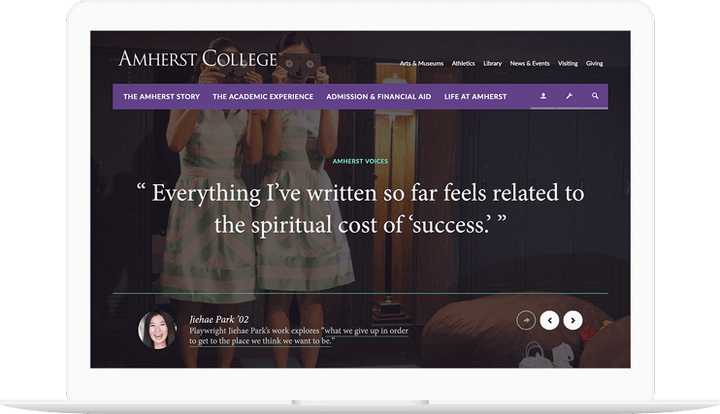 Amherst College website displayed on a computer