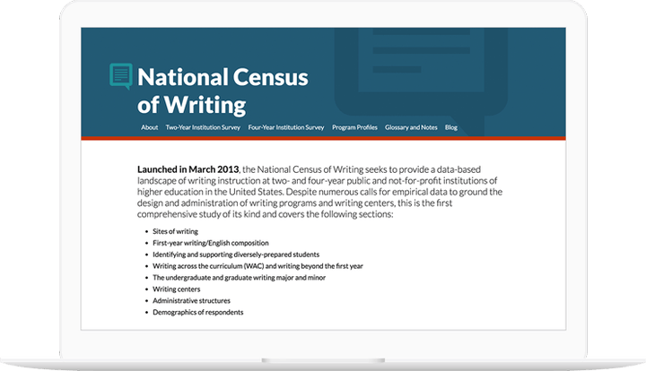 National Census of Writing website displayed on a computer
