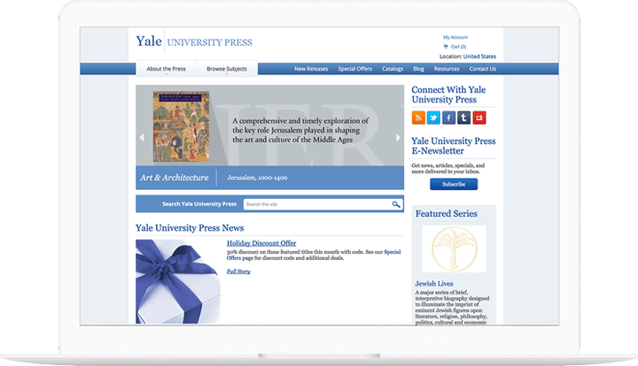 Yale University Press website displayed on a computer
