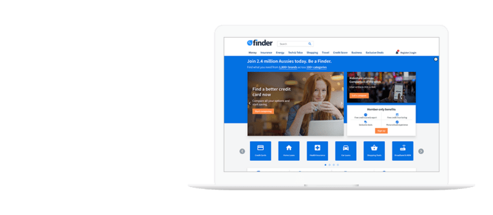 Finder.com displayed on a laptop screen